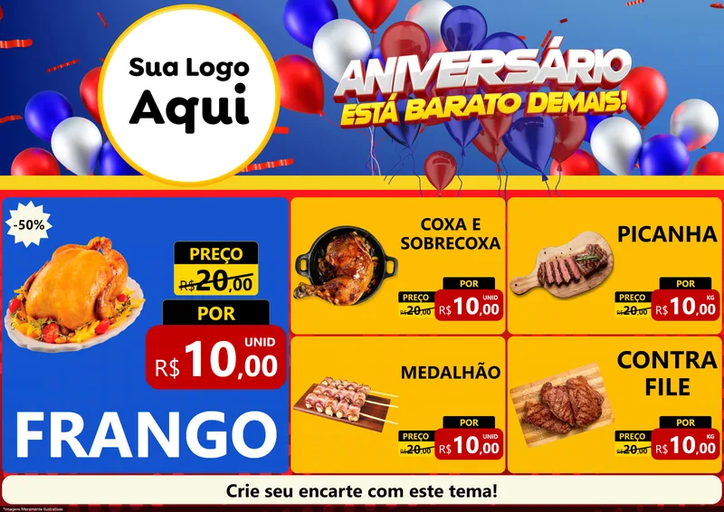 Modelo de Encarte para Encarte A4 Horizontal com o tema Aniversário para Assados