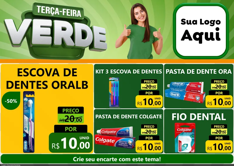 Modelo de Encarte para Encarte A4 Horizontal com o tema Terça - Feira Verde para Higiene Pessoal