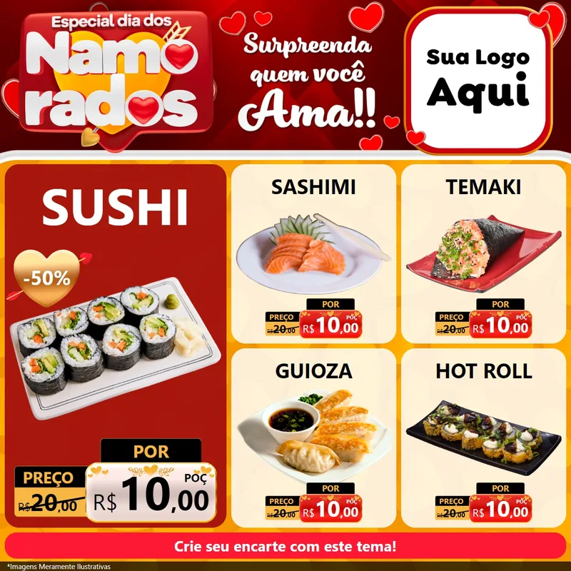Modelo de Rede Social para Feed Facebook com o tema Especial Dia dos Namorados para Comida japonesa