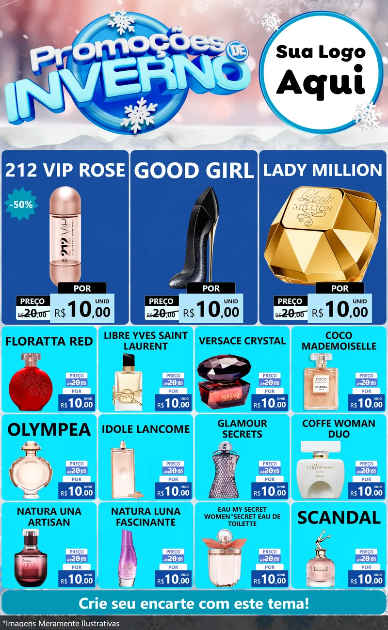 Modelo de Encarte para Encarte Grande com o tema Promoções de Inverno para Perfumes