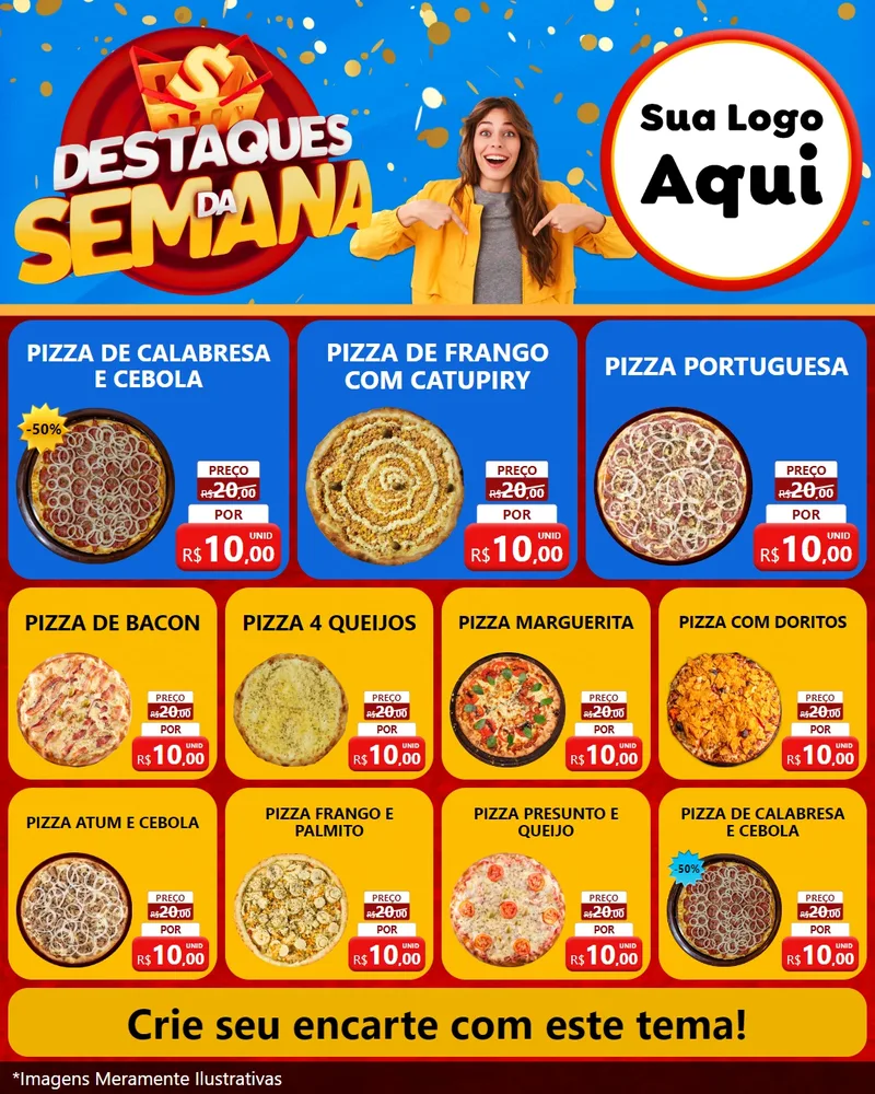Modelo de Rede Social para Feed Instagram com o tema Destaques da Semana para Pizzaria