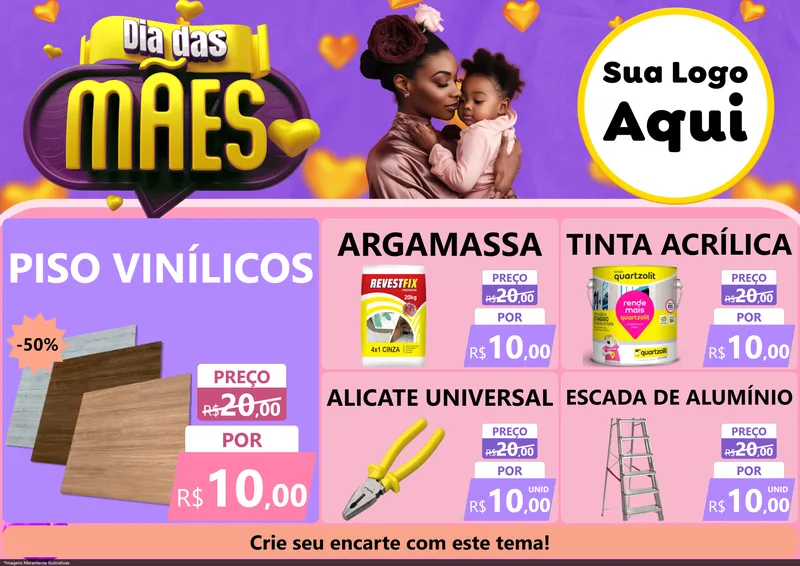 Modelo de Encarte para Encarte A4 Horizontal com o tema Dia das Mães para Material para Construção