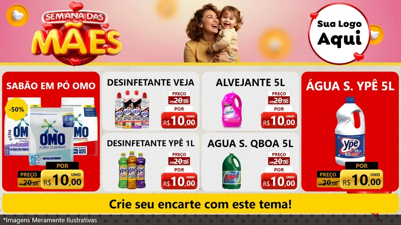 Modelo de TV para TV Horizontal com o tema Semana das Mães para Produtos de Limpeza