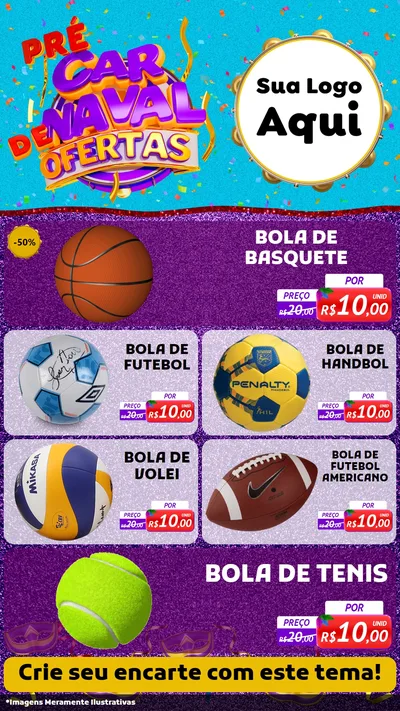 Modelo de TV para TV Vertical com o tema Pré Carnaval de Ofertas para Artigos Esportivos