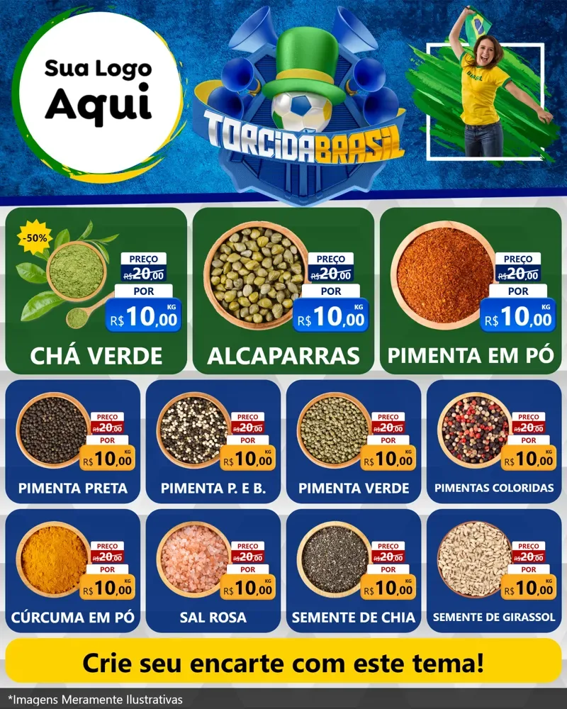 Modelo de Rede Social para Feed Instagram com o tema Torcida Brasil - Copa para Produtos Naturais