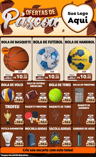Modelo de Encarte para Encarte Grande com o tema Ofertas de Páscoa para Artigos Esportivos