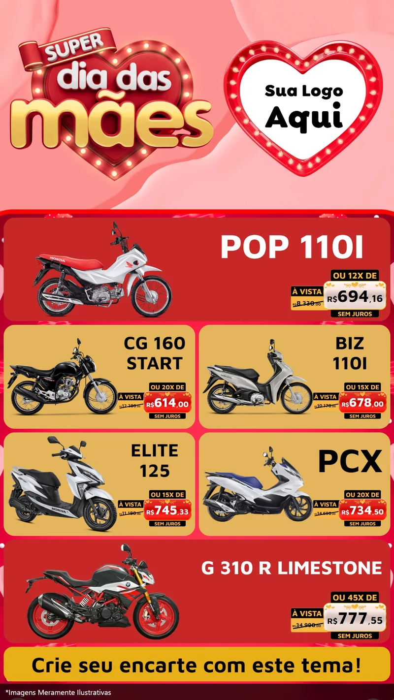 Modelo de TV para TV Vertical com o tema Super Dia Das Mães para Concessionaria de Motos