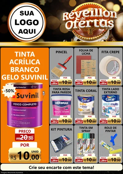 Modelo de Encarte para Encarte A4 Vertical com o tema Réveillon de Ofertas para Tintas e Ferramentas