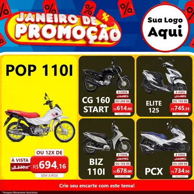 Modelo de Rede Social para Feed Facebook com o tema Janeiro de Promoção para Concessionaria de Motos