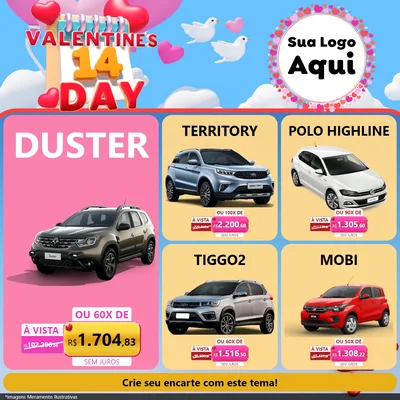 Modelo de Rede Social para Feed Facebook com o tema Valentine's Day para Concessionaria de Carros