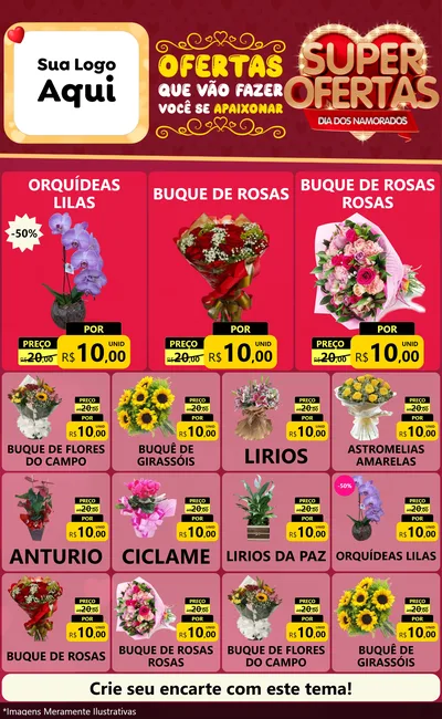 Modelo de Encarte para Encarte Grande com o tema Dia dos Namorados para Floricultura e jardim