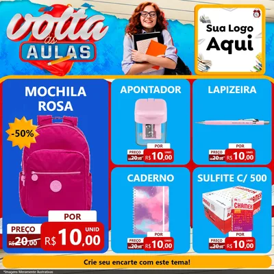 Modelo de Rede Social para Feed Facebook com o tema Volta às Aulas para Papelaria