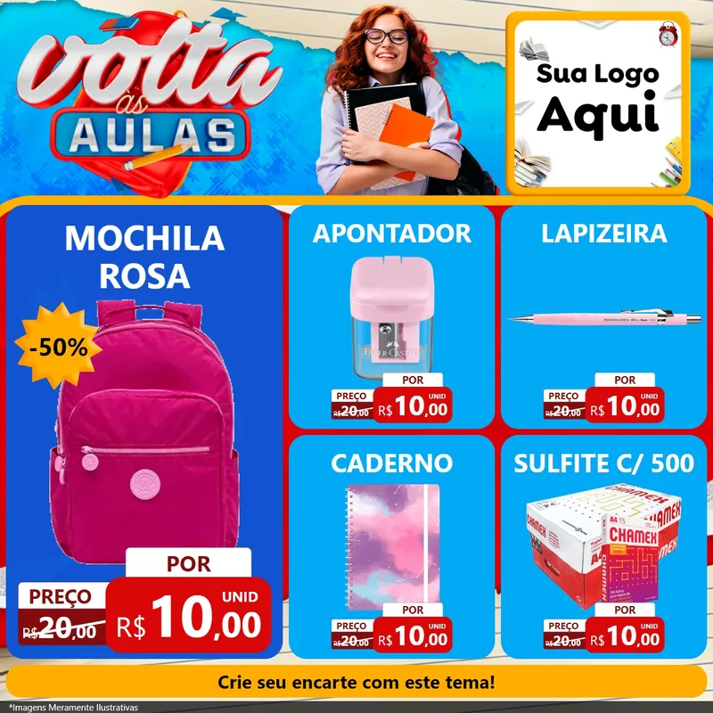 Modelo de Rede Social para Feed Facebook com o tema Volta às Aulas para Papelaria
