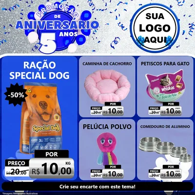 Modelo de Rede Social para Feed Facebook com o tema Promoção de Aniversário - 5 Anos para Pet Shop