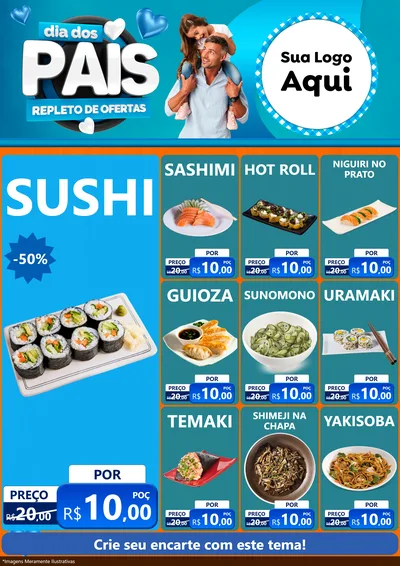 Modelo de Encarte para Encarte A4 Vertical com o tema Dia Dos Pais Repleto de Ofertas para Comida japonesa