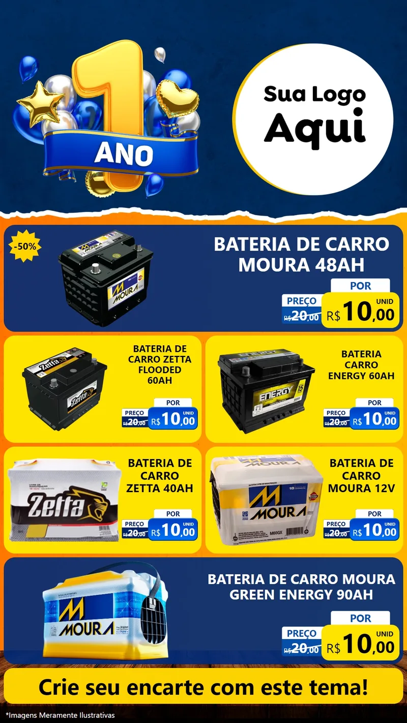 Modelo de TV para TV Vertical com o tema Um Ano de Aniversário para Baterias Elétricas