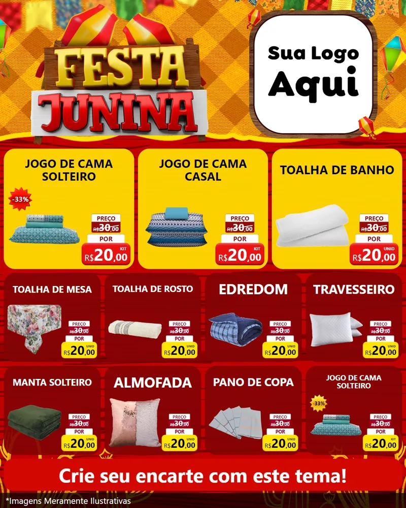 Modelo de Rede Social para Feed Instagram com o tema Festa Junina para Cama, Mesa e Banho
