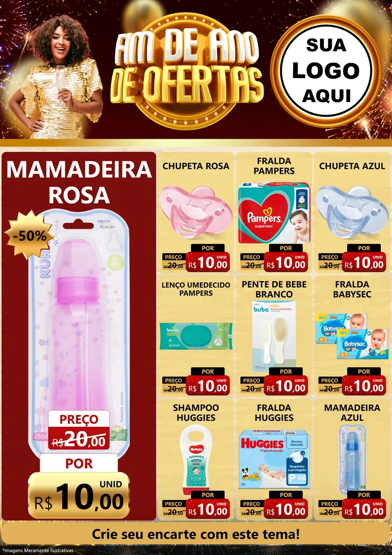 Modelo de Encarte para Encarte A4 Vertical com o tema Fim de Ano de Ofertas para Bebês