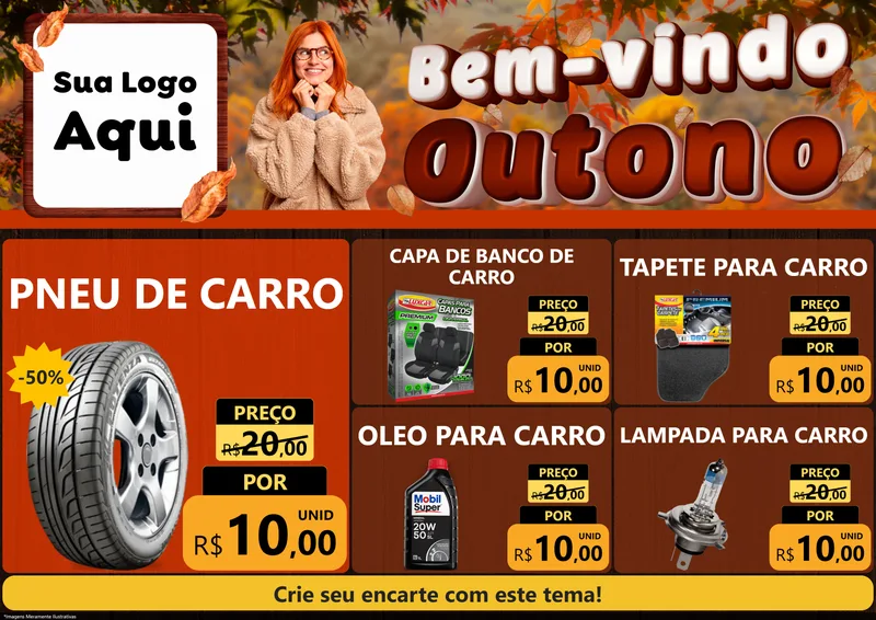 Modelo de Encarte para Encarte A4 Horizontal com o tema Bem-vindo Outono para Auto peças