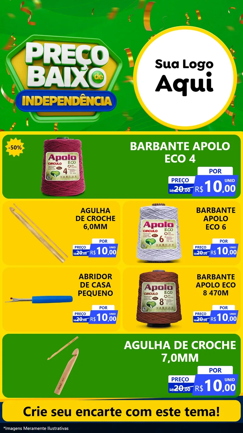 Modelo de TV para TV Vertical com o tema Preço Baixo de Independência para Armarinho e Aviamentos
