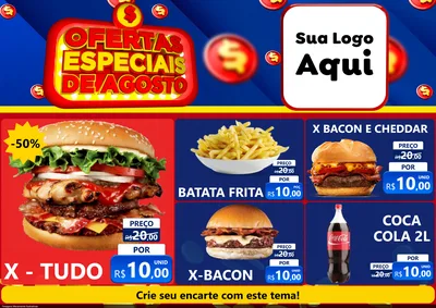 Modelo de Encarte para Encarte A4 Horizontal com o tema Ofertas Especiais de Agosto para Hamburgueria
