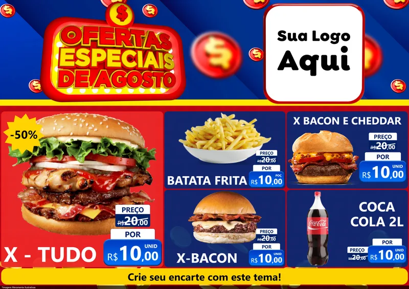Modelo de Encarte para Encarte A4 Horizontal com o tema Ofertas Especiais de Agosto para Hamburgueria