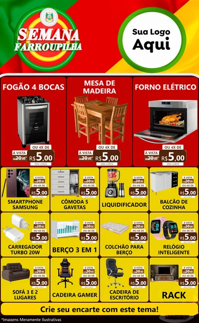 Modelo de Encarte para Encarte Grande com o tema Semana Farroupilha para Móveis e Eletro