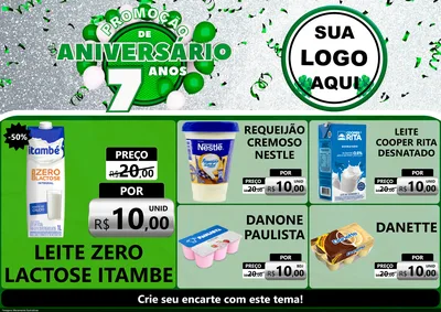 Modelo de Encarte para Encarte A4 Horizontal com o tema Promoção de Aniversário - 7 Anos para Frios e Laticínios