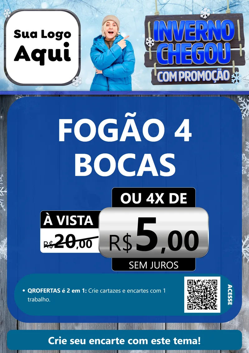 Modelo de Cartaz para Cartaz A4 Vertical com o tema Inverno Chegou Com Promoção para Móveis e Eletro