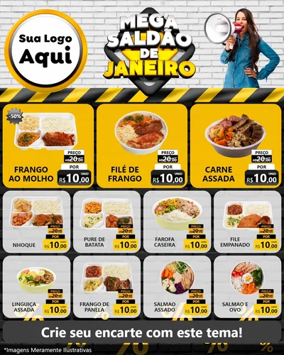Modelo de Rede Social para Feed Instagram com o tema Mega Saldão de Janeiro para Restaurante