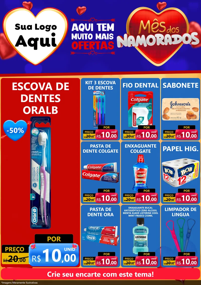 Modelo de Encarte para Encarte A4 Vertical com o tema Mês dos Namorados para Higiene Pessoal