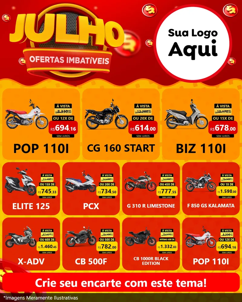 Modelo de Rede Social para Feed Instagram com o tema Julho Ofertas Imbatíveis para Concessionaria de Motos