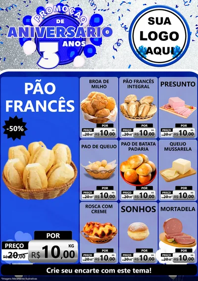 Modelo de Encarte para Encarte A4 Vertical com o tema Promoção de Aniversário - 3 Anos para Padaria