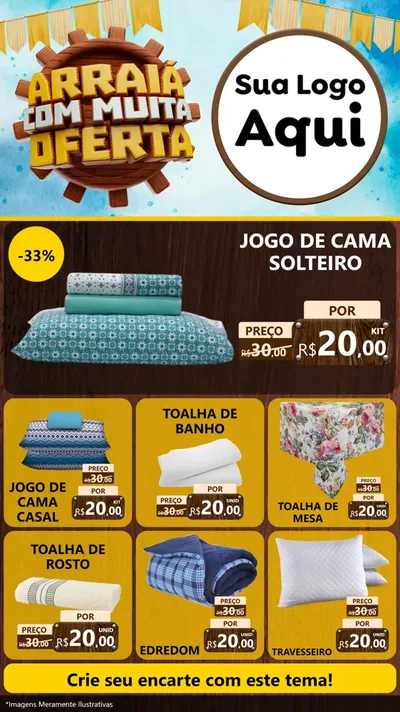Modelo de Rede Social para Stories com o tema Ofertas de São João - Junina para Cama, Mesa e Banho