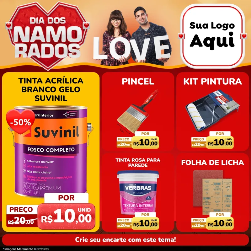 Modelo de Rede Social para Feed Facebook com o tema Dia dos Namorados para Tintas e Ferramentas