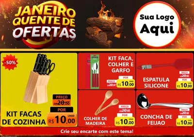 Modelo de Encarte para Encarte A4 Horizontal com o tema Janeiro Quente de Ofertas para Utilidades Domésticas
