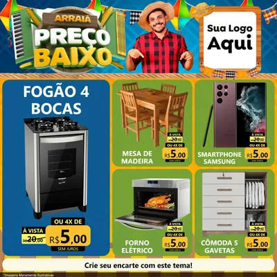 Modelo de Rede Social para Feed Facebook com o tema Arraiá de Preço Baixo - Junina para Móveis e Eletro