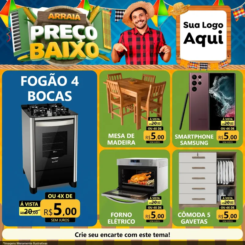Modelo de Rede Social para Feed Facebook com o tema Arraiá de Preço Baixo - Junina para Móveis e Eletro