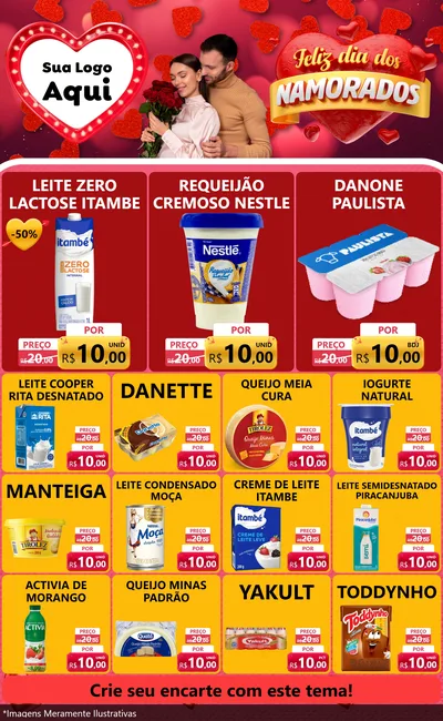 Modelo de Encarte para Encarte Grande com o tema Feliz Dia Dos Namorados para Frios e Laticínios