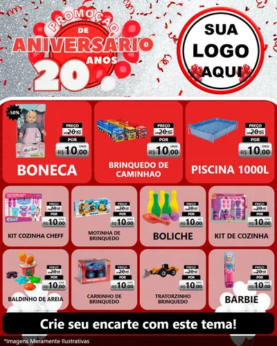 Modelo de Rede Social para Feed Instagram com o tema Promoção de Aniversário - 20 Anos para Brinquedos