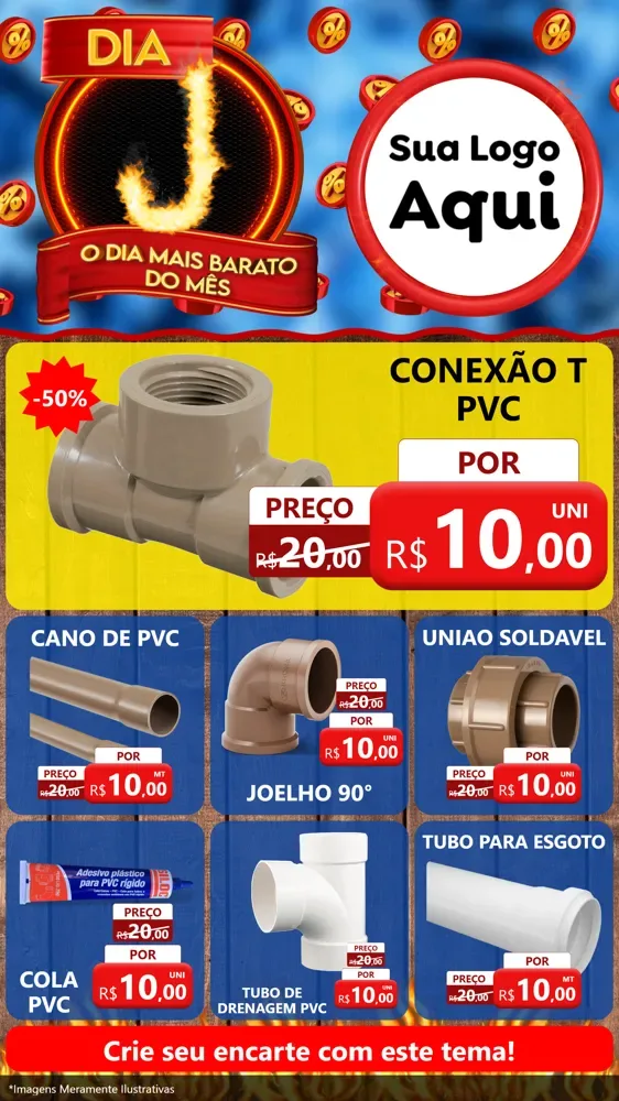 Modelo de Rede Social para Stories com o tema Dia J - O Dia Mais Barato Do Mês para Tubos e conexões