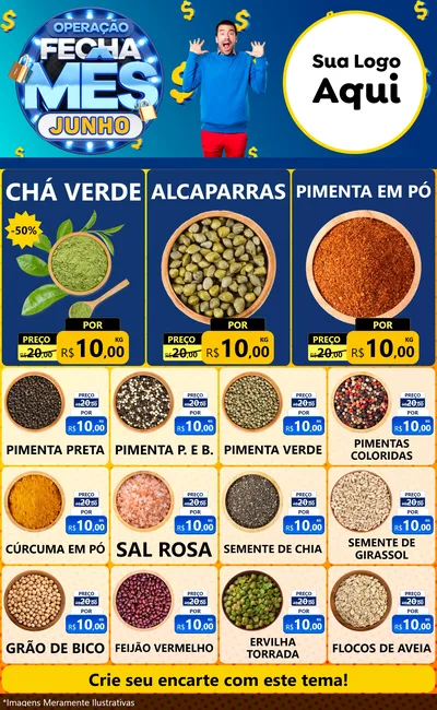 Modelo de Encarte para Encarte Grande com o tema Operação Fecha Mês, Junho para Produtos Naturais