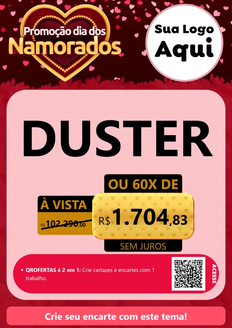 Modelo de Cartaz para Cartaz A4 Vertical com o tema Promoção Dia Dos Namorados para Concessionaria de Carros