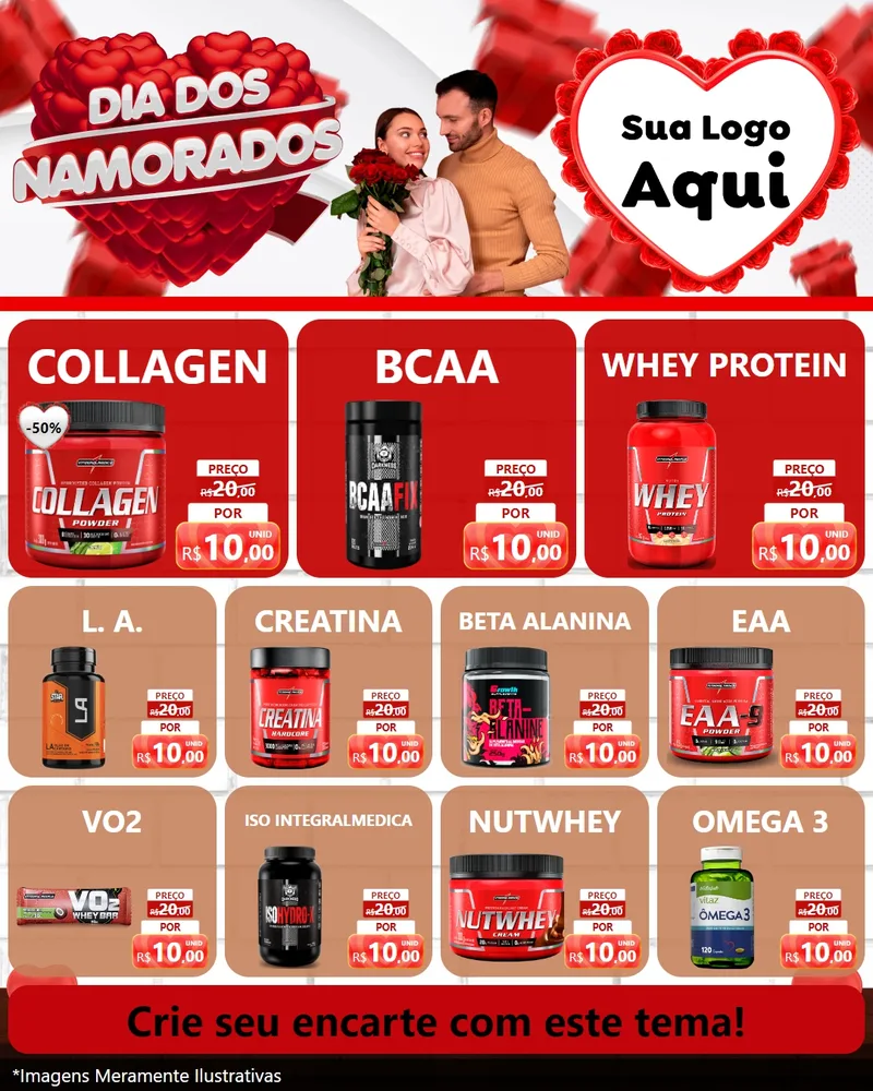Modelo de Rede Social para Feed Instagram com o tema Dia dos Namorados para Suplementos alimentares