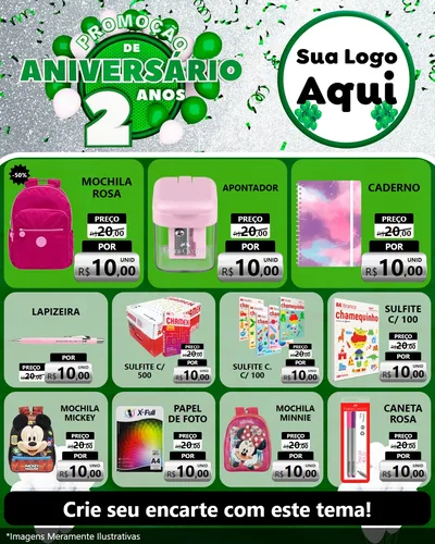 Modelo de Rede Social para Feed Instagram com o tema Promoção de Aniversário - 2 Anos para Papelaria
