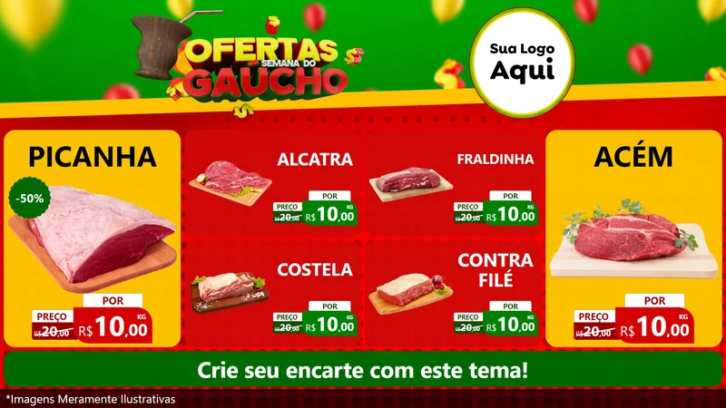 Modelo de TV para TV Horizontal com o tema Ofertas Semana Do Gaúcho para Açougue