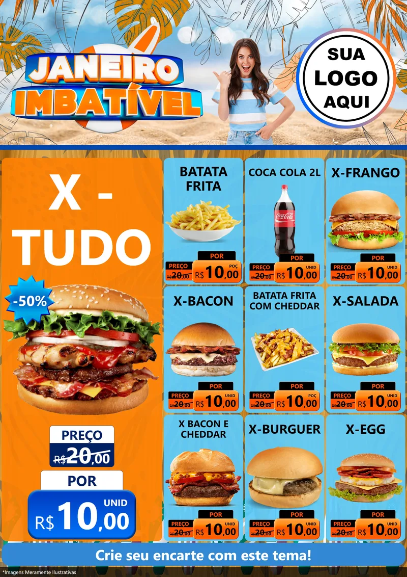 Modelo de Encarte para Encarte A4 Vertical com o tema Janeiro Imbatível para Hamburgueria