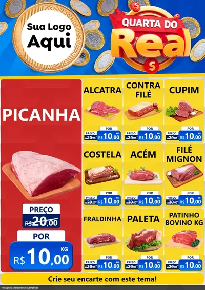 Modelo de Encarte para Encarte A4 Vertical com o tema Quarta do Real para Açougue