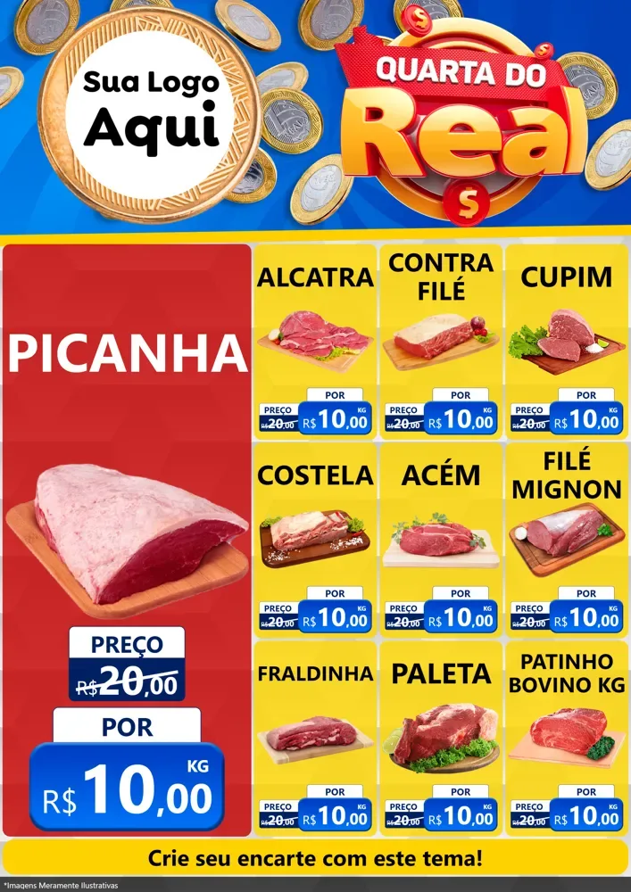 Modelo de Encarte para Encarte A4 Vertical com o tema Quarta do Real para Açougue
