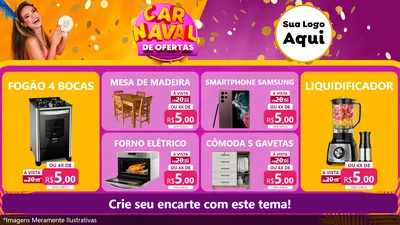 Modelo de TV para TV Horizontal com o tema Carnaval de Ofertas para Móveis e Eletro
